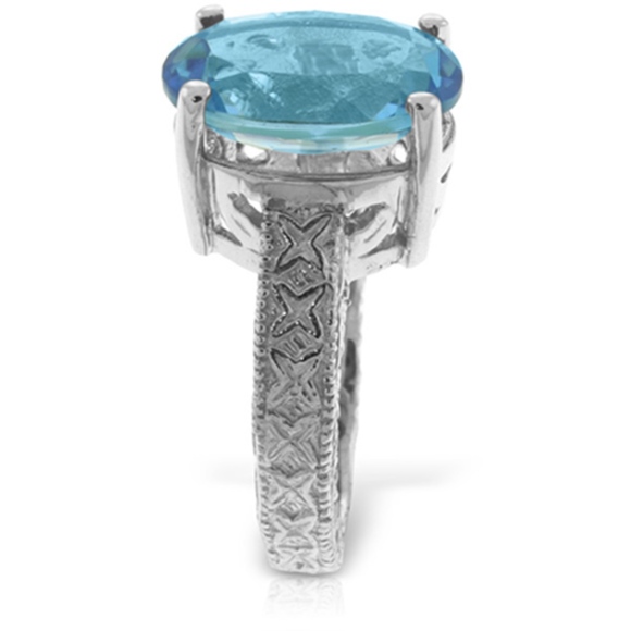 14K. SOLID GOLD RING WITH NATURAL OVAL BLUE TOPAZ - Picture 3 of 6